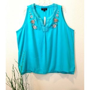 WOMEN SLEEVELESS EMBROIDERED BOHO TOP 2X/3X CRINKLE FESTIVAL COACHELLA WHIMSY